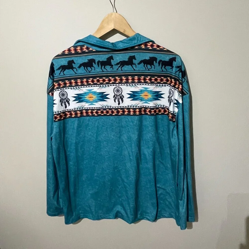 Southwestern Aztec Inspired Long Sleeve 1/4 Zip top 1X - Picture 6 of 8